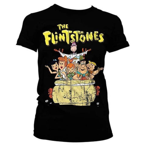 Women's The Flintstones Characters Black T-Shirt | Retro Styler
