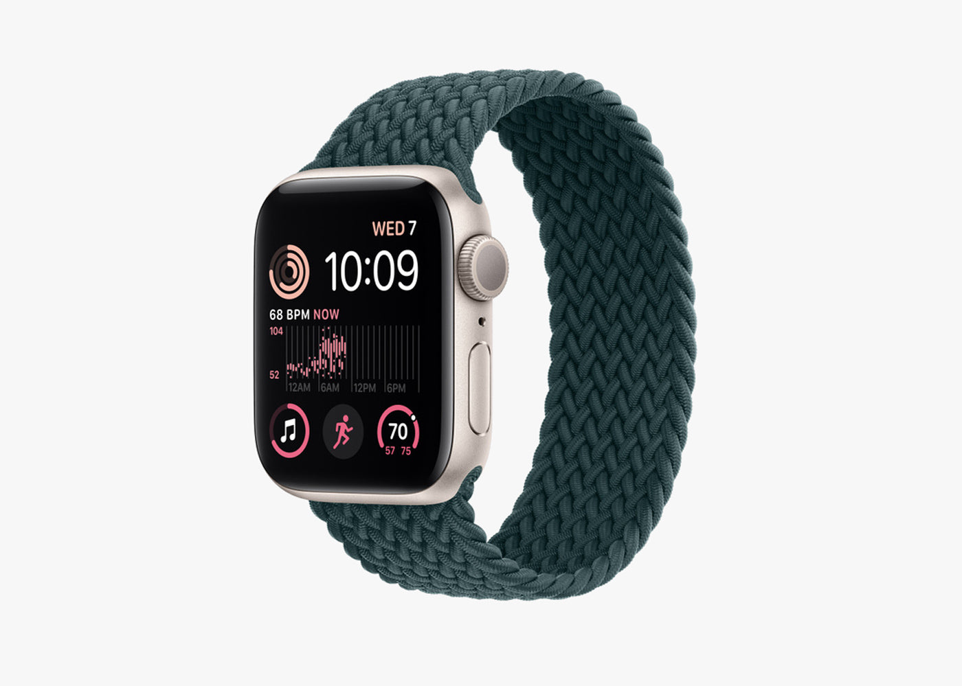 Apple's Braided Solo Loop in Green on Starlight Series 8 Apple Watch