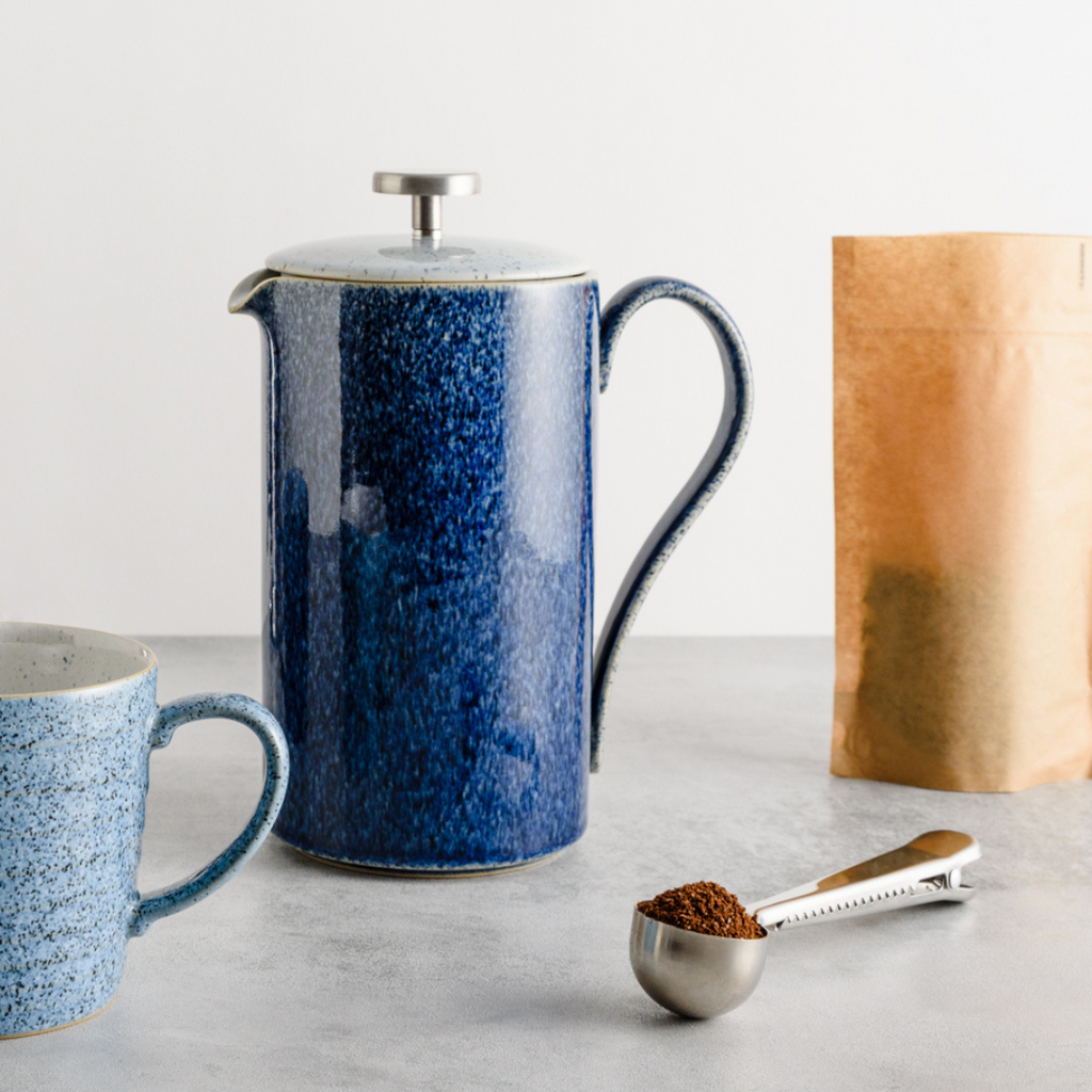 Denby speckled blue ceramic cafetiere