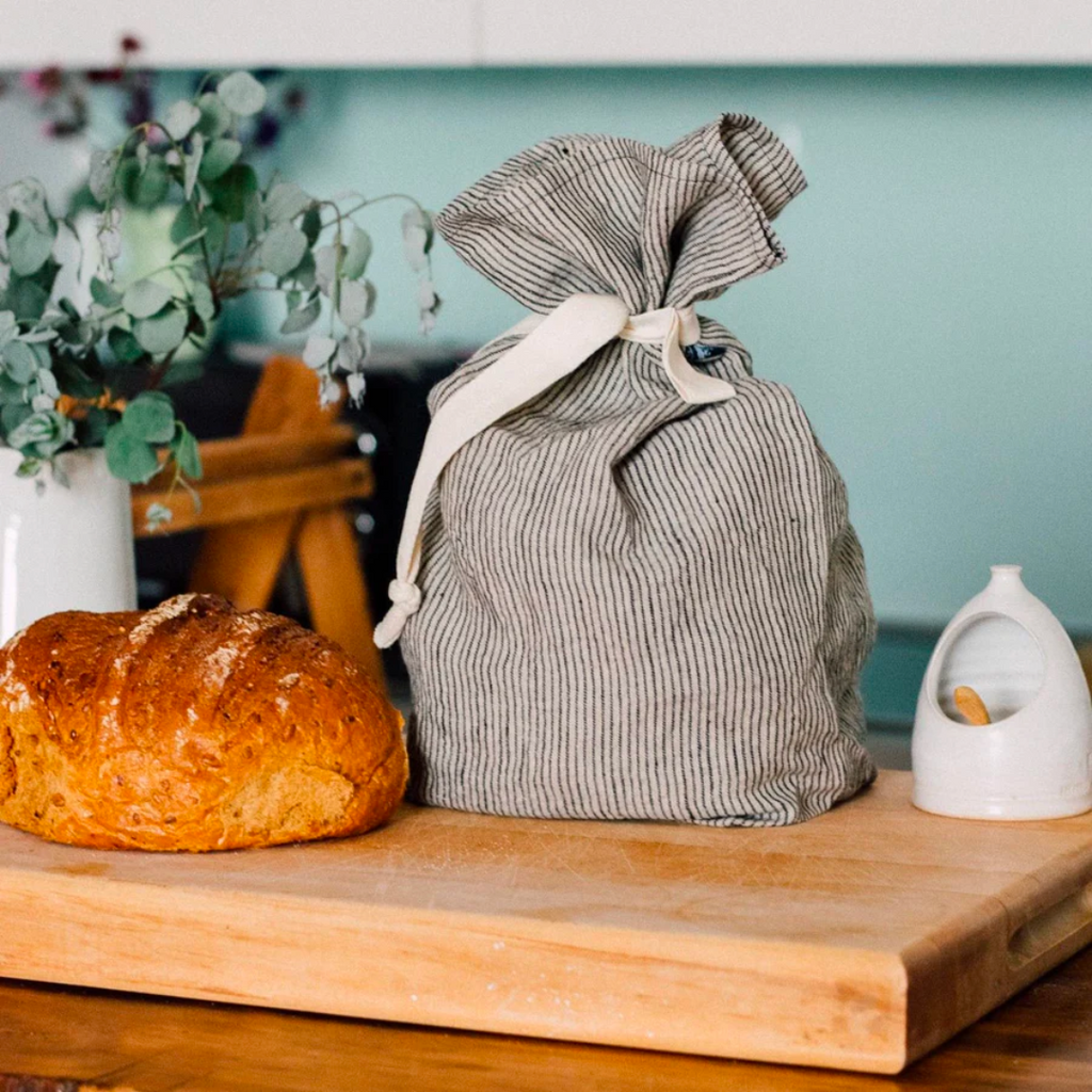 Helen Round linen striped bread bag