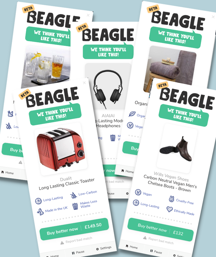 The Beagle Button sustainable shopping browser tool