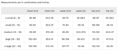 Dip & Doze women's size guide