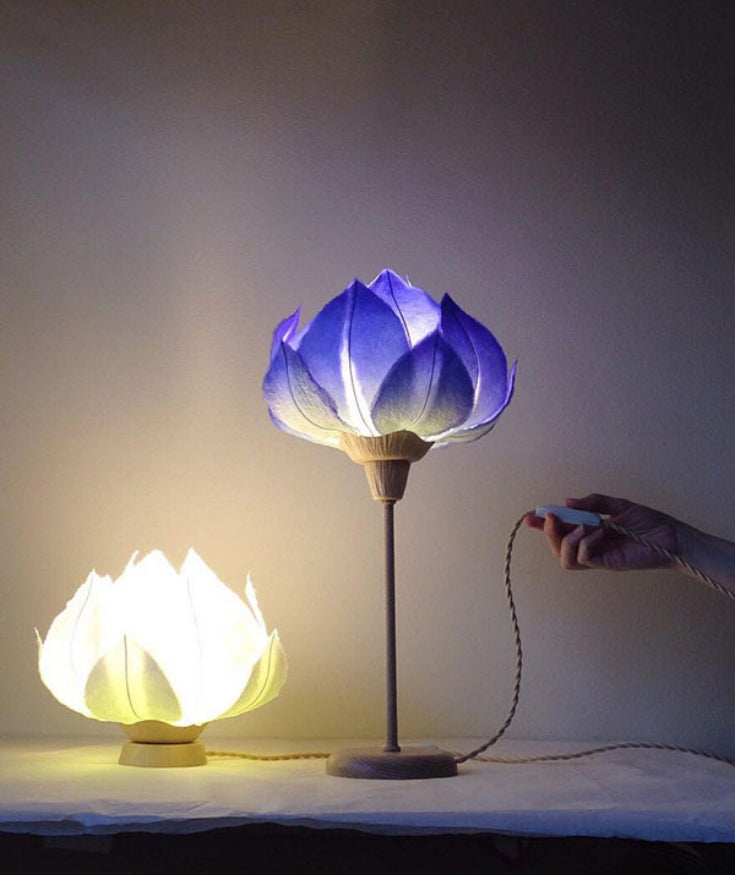 Blue flower desk lamp made from washi paper