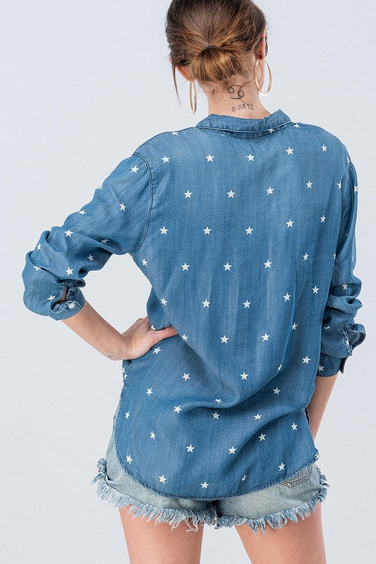 star print denim