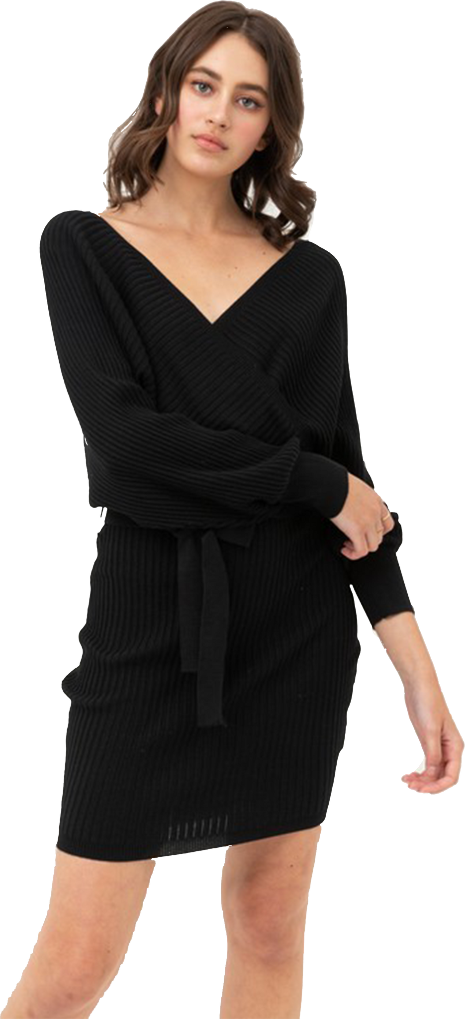 Black Sweater Wrap Dress – Little White 