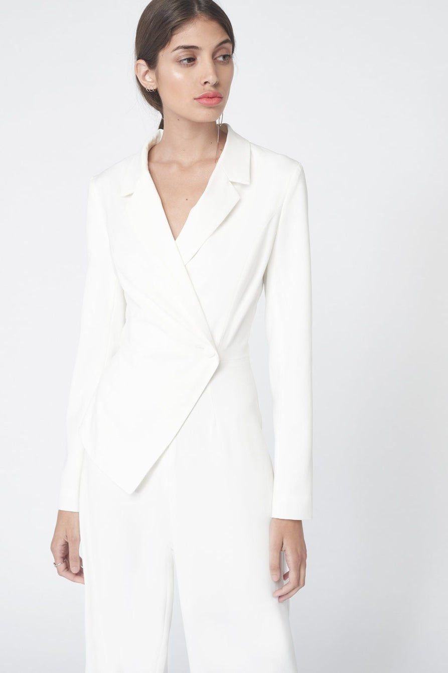 Asymmetric Tuxedo Style Jumpsuit in Off White – Lavish Alice