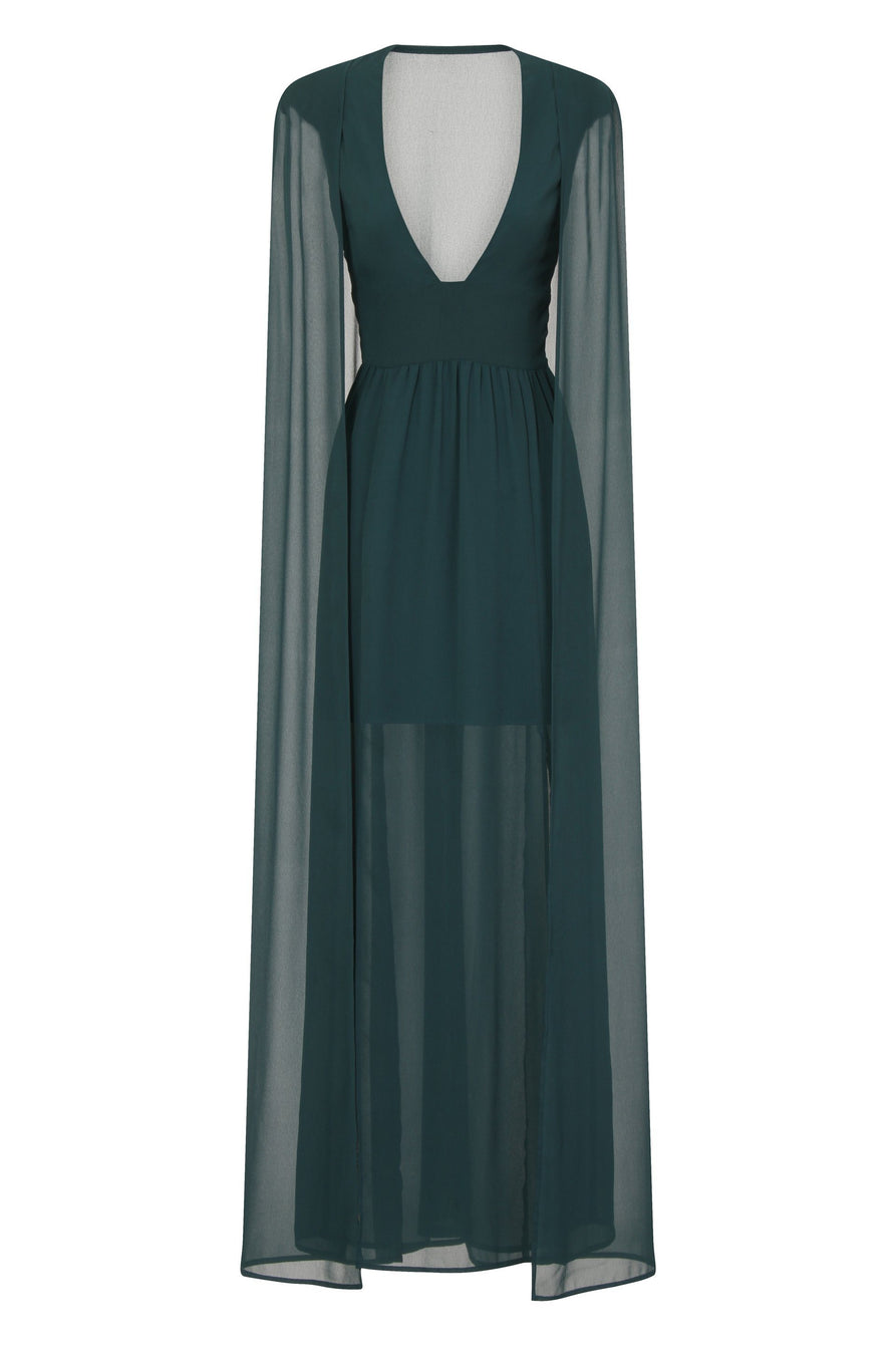 Teal Green Chiffon Cape Double Split Maxi Dress – Lavish Alice