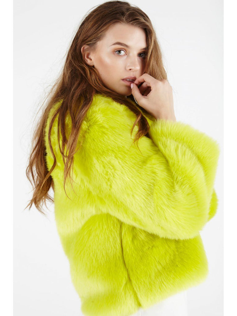 Lime Green Faux Fur Jacket | Women's Jackets | Lavish Alice