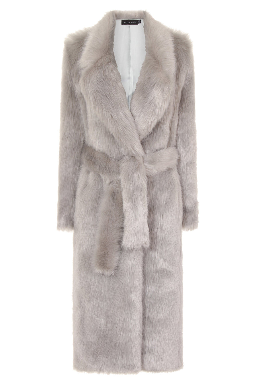 Grey Faux Fur Belted Maxi Coat – Lavish Alice