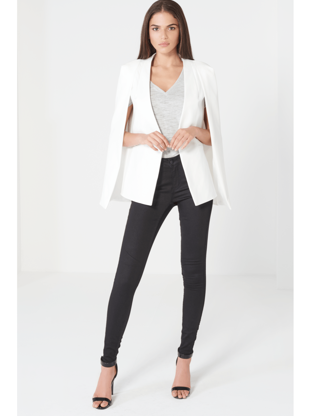 White Collarless Cape Blazer | Capes | Lavish Alice