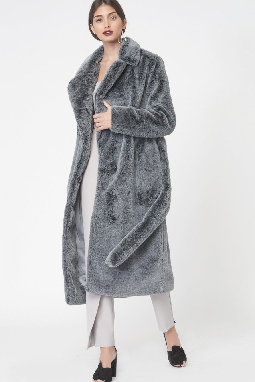 Oversized Faux Fur Coat In Grey Lavish Alice