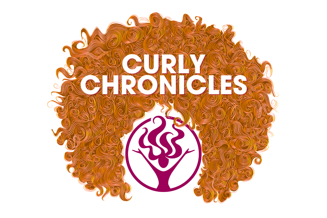 Jessicurl logo with orange curly hair surrounding it, with the title Curly Chronicles in the hair