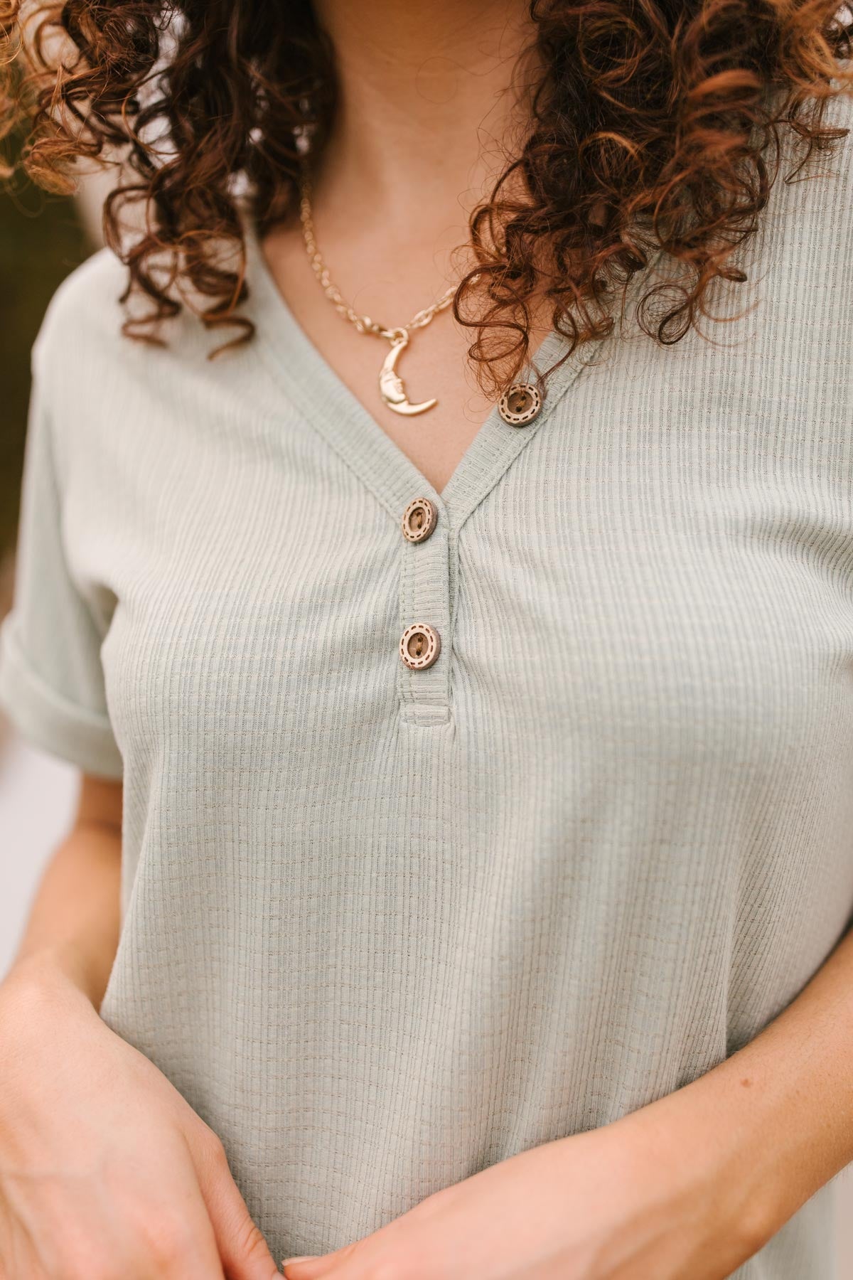 Buttons and Henley Top in Sea Salt