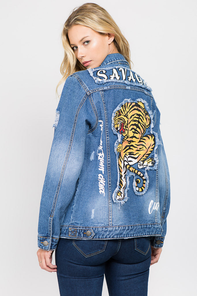 denim jacket tiger patch