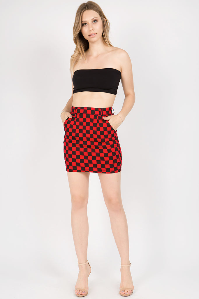 checkerboard denim skirt