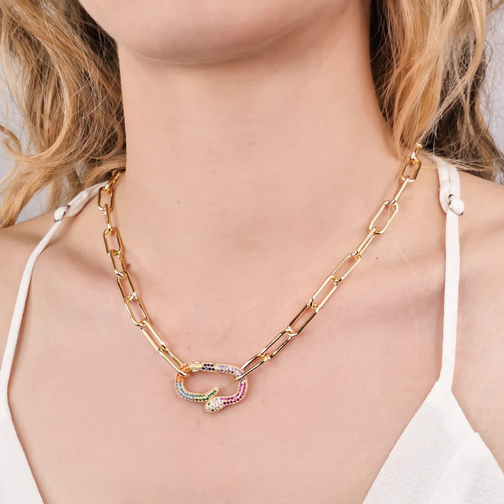 MNK105 Paperclip Chain w/Carabiner Necklace