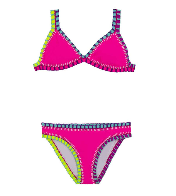 HOT PINK RAINBOW EMBROIDERED TRIANGLE GIRLS BIKINI BY PQ SWIM ...