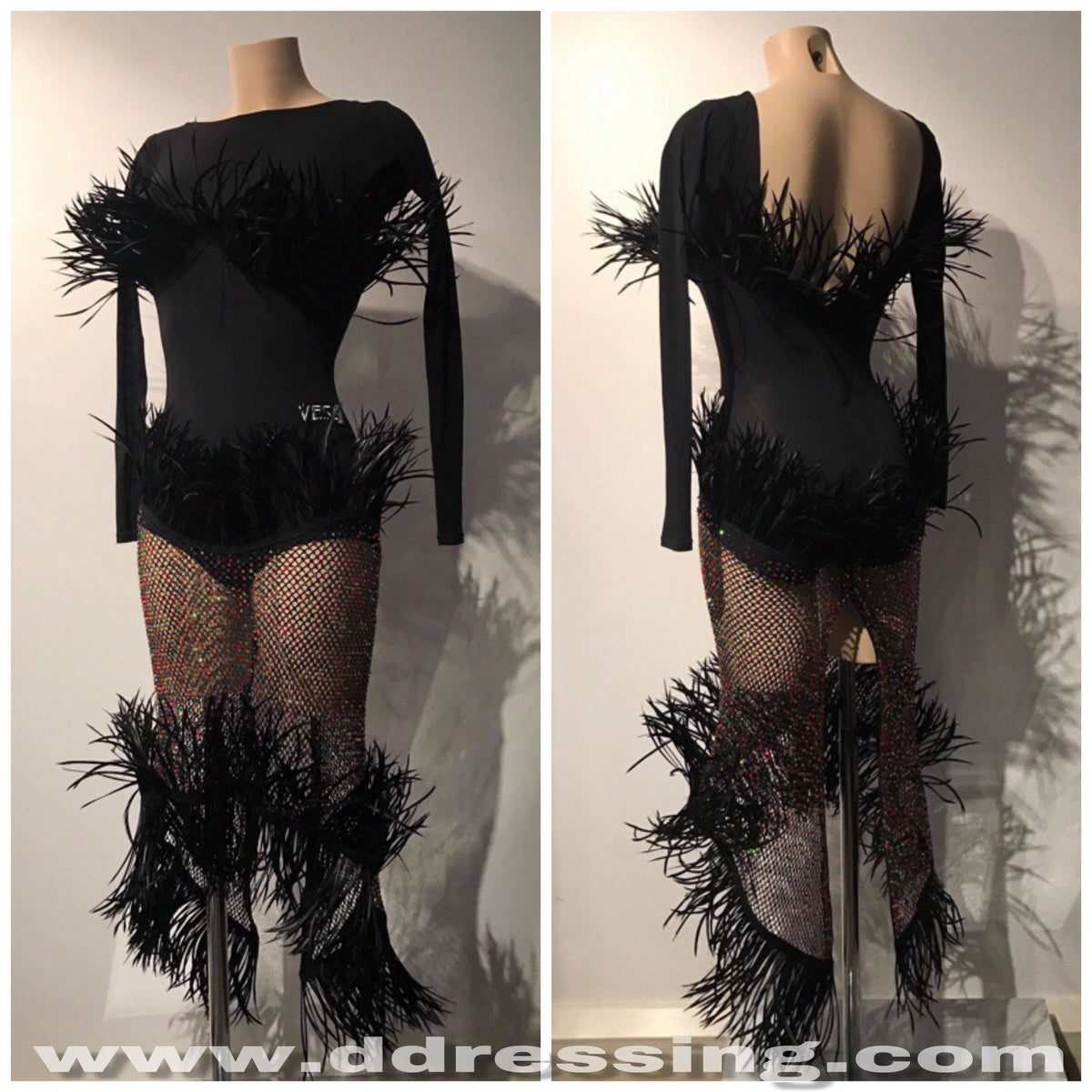 Black Vesa Latin Dress With Feathers | DanceDressing – Dance Dressing