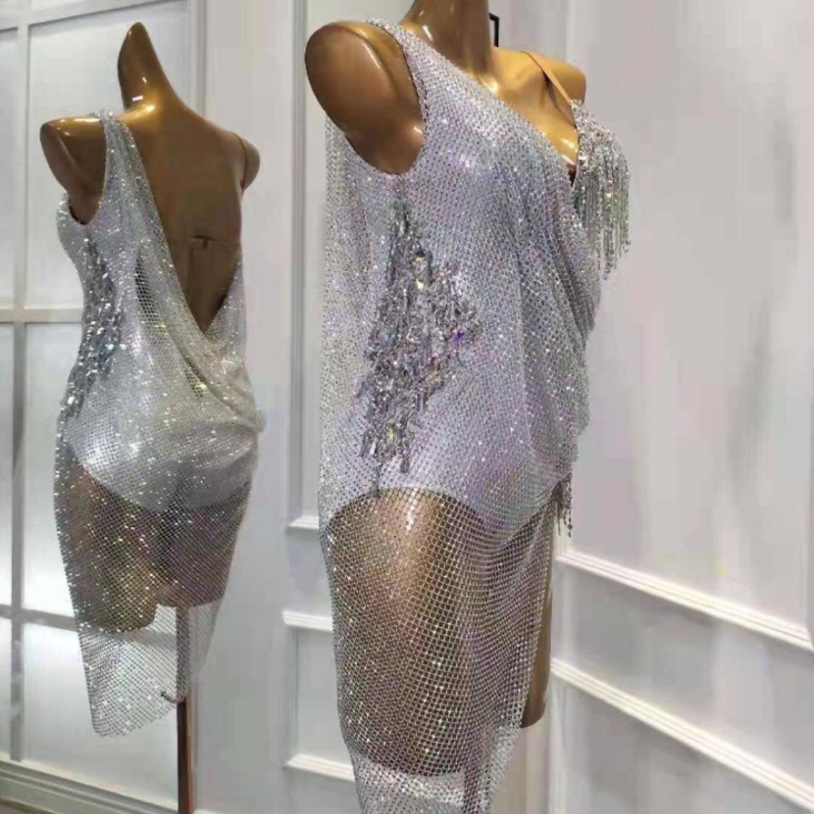 Custom Made Silver Mesh Latin Dress | DanceDressing – Dance Dressing