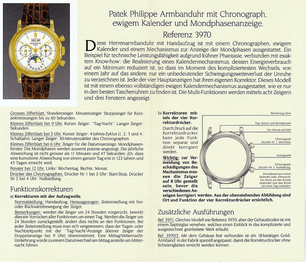Brochure of the Patek Philippe 3970 - Instructions How to Set the Watch