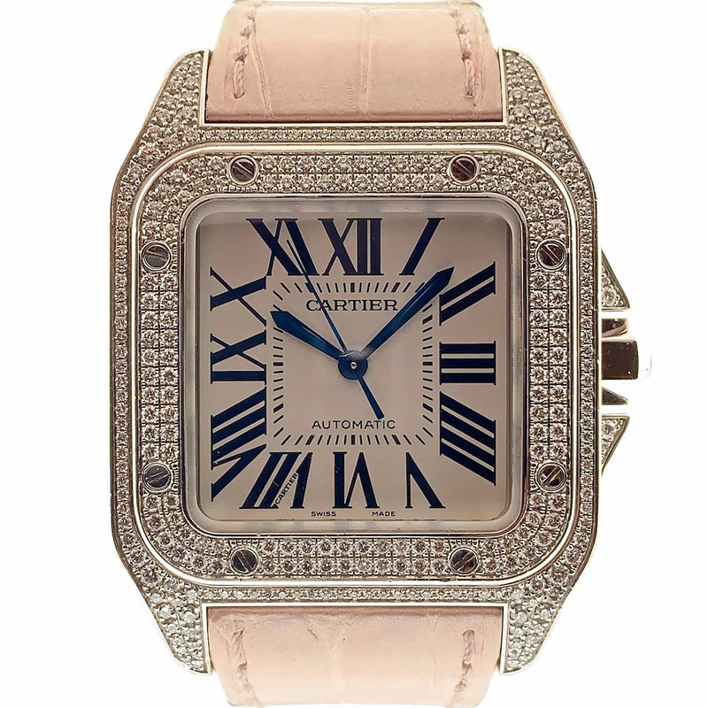 cartier santos 100 diamond 18kt white gold xl mens watch