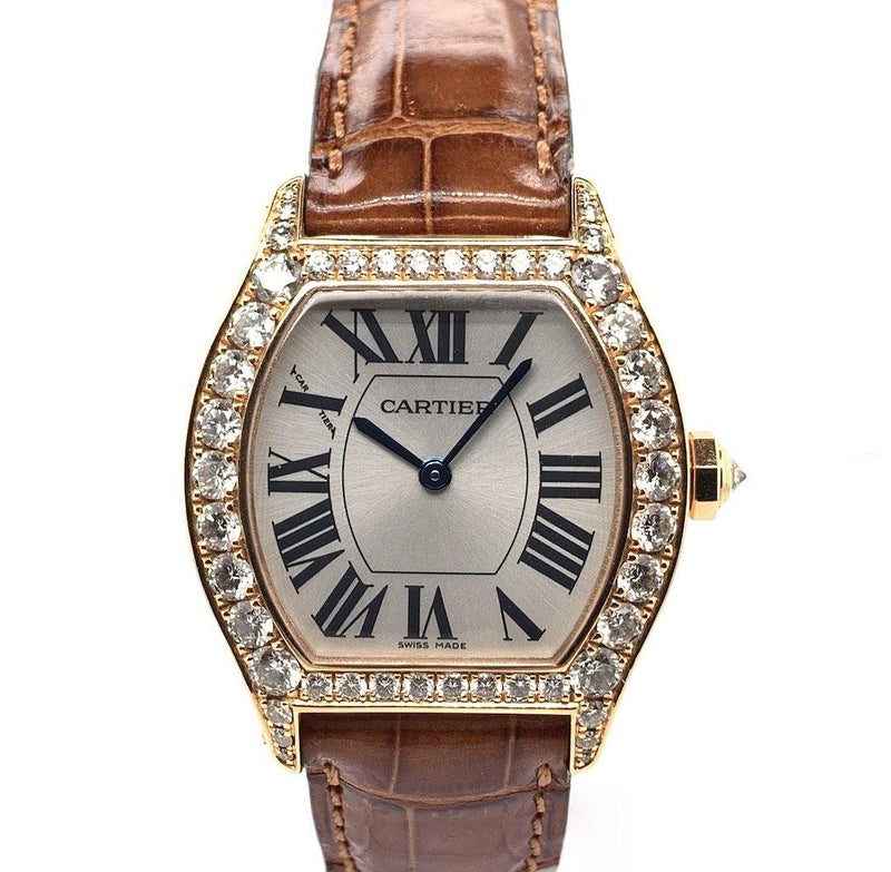 cartier tortue rose gold diamond watch