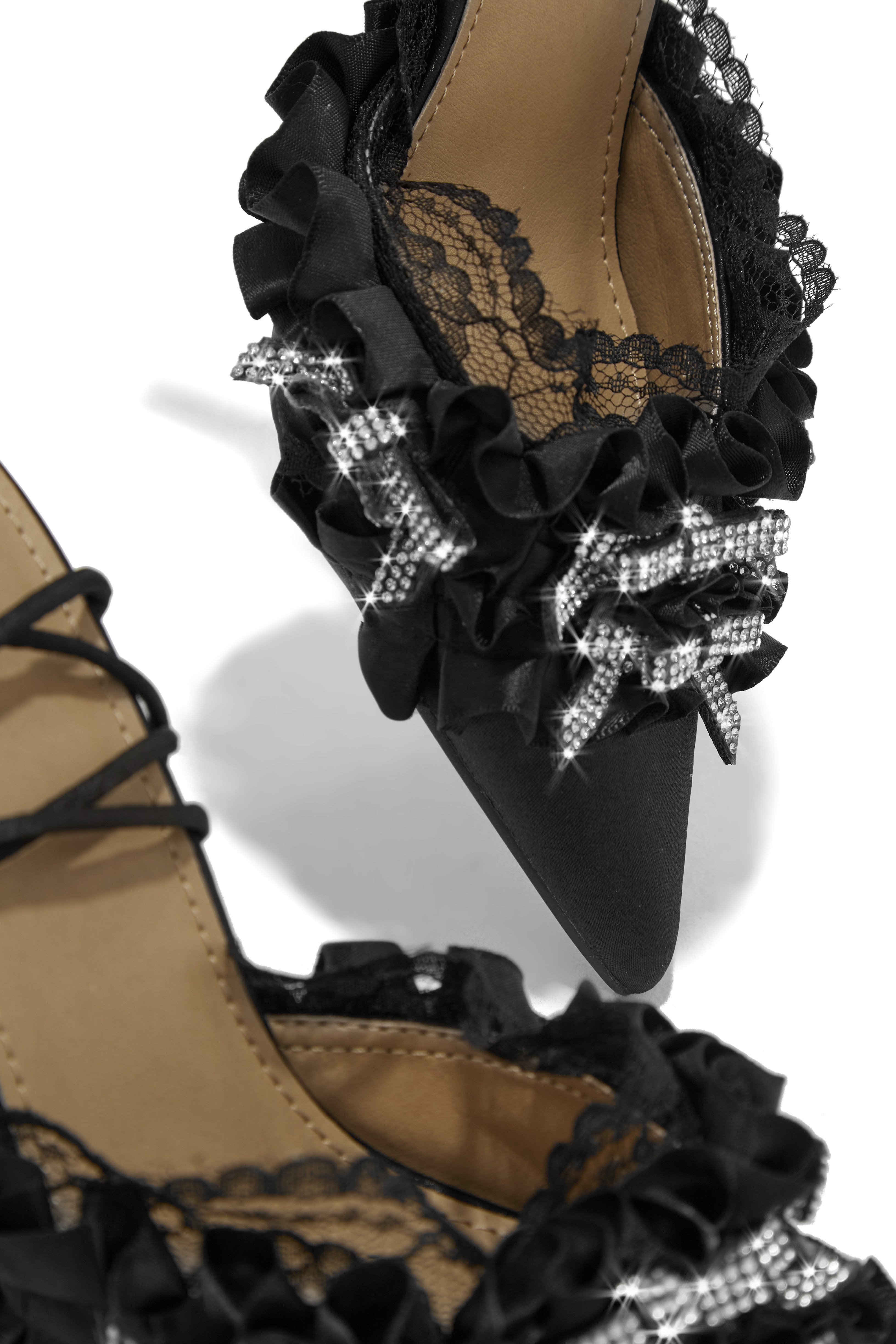 Miss Lola  Love & Affection Black Embellished Lace Up High Heels