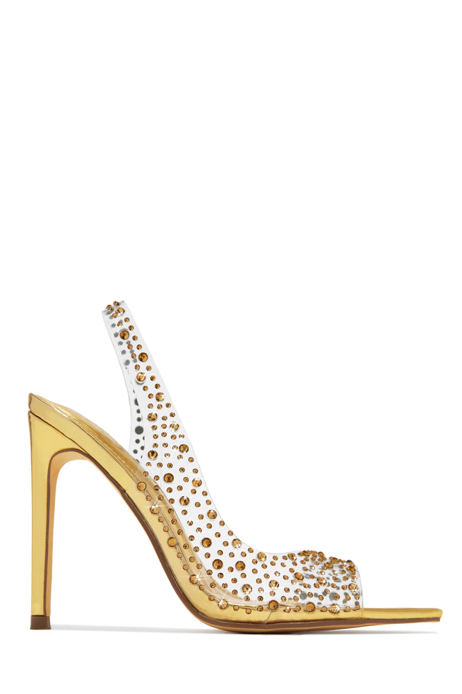 Miss Lola  Angelina Gold Clear Embellished High Heel Pumps – MISS