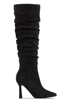 Load image into Gallery viewer, Black Faux Suede Ruched Boots
