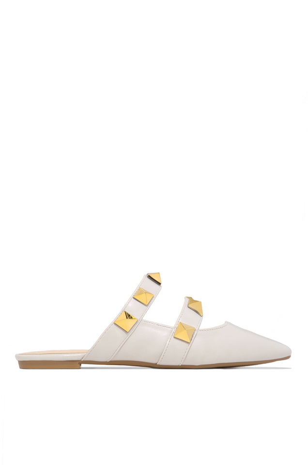 Load image into Gallery viewer, Bone Pointed Toe Slip on Flat with Gold-Tone Geometric Detailings
