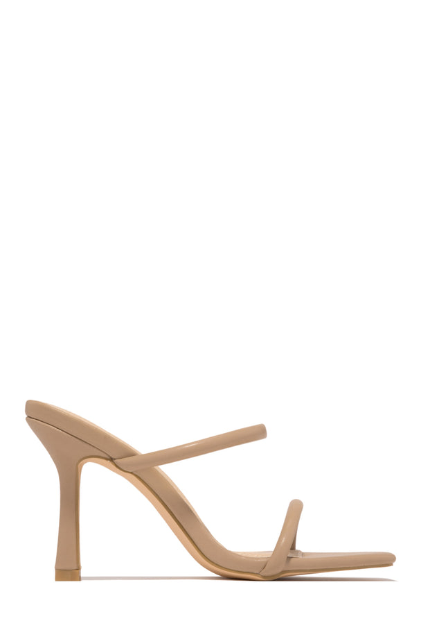 Rumi Embellished High Heel Mules - Nude