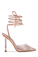 Load image into Gallery viewer, Rose Gold Lace Up Pointed Toe Embellished Pumps
