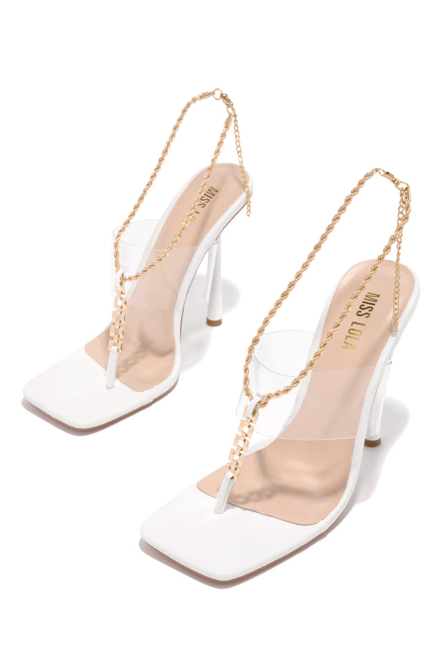 Load image into Gallery viewer, White High Heels with Gold-Tone Chain
