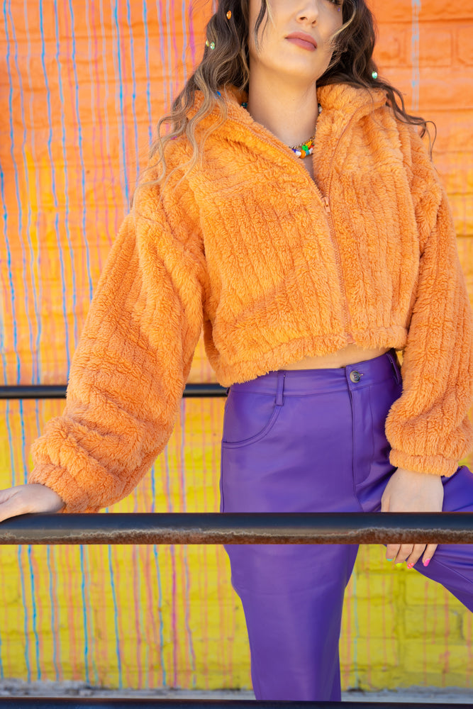 Orange Fuzzy Cropped Jacket – Aspyn and Ivy