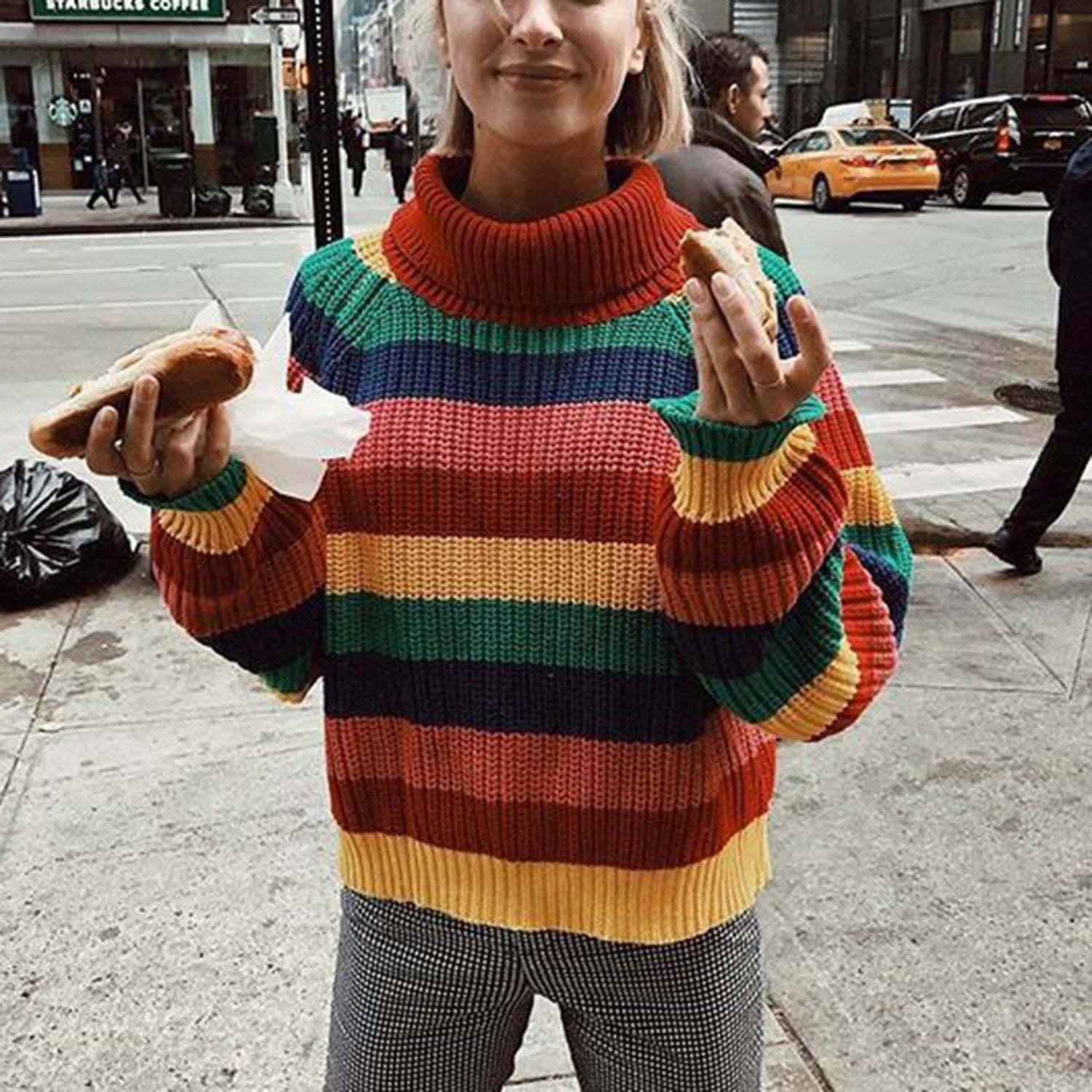 Oversize Rainbow Puff Shoulder Pullover Sweater – W.T.I. Design