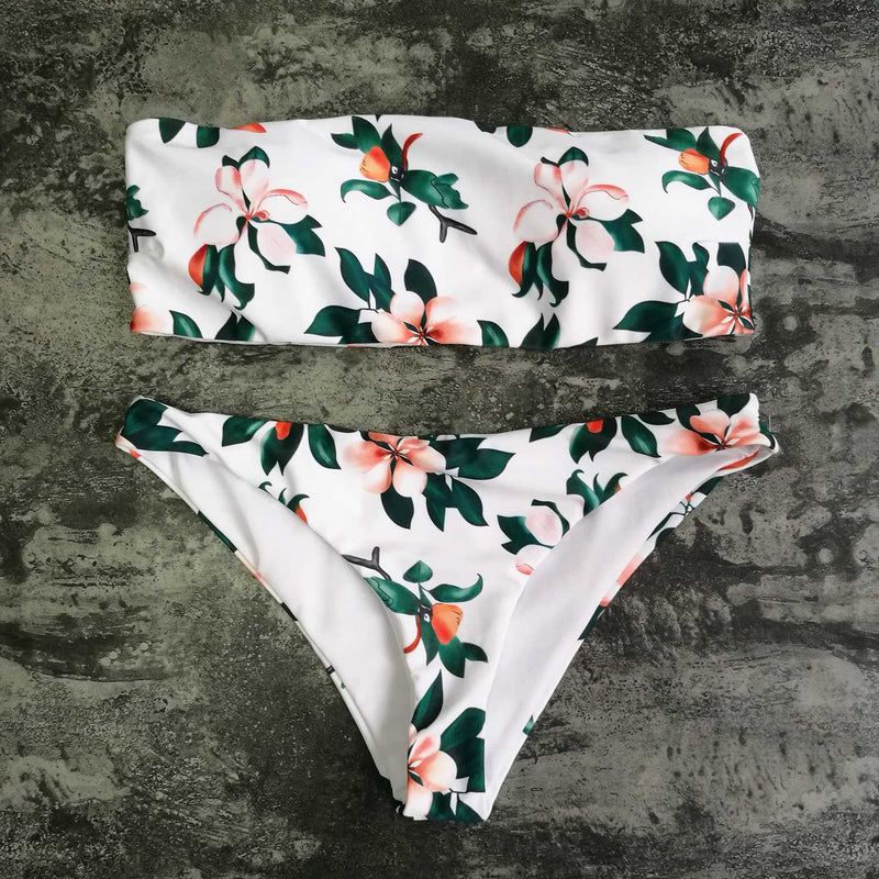 Floral Print High Cut Bandeaux Bikini Set – W.T.I. Design