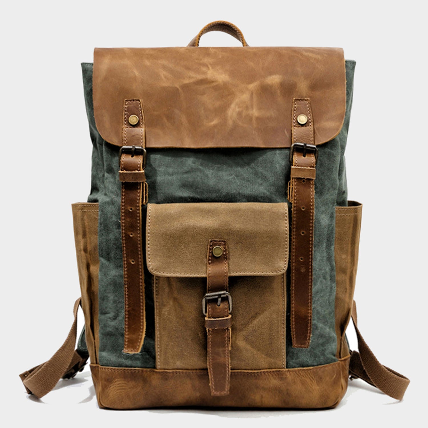 Vintage Style Unisex Canvas & Leather Rucksack Backpack 14