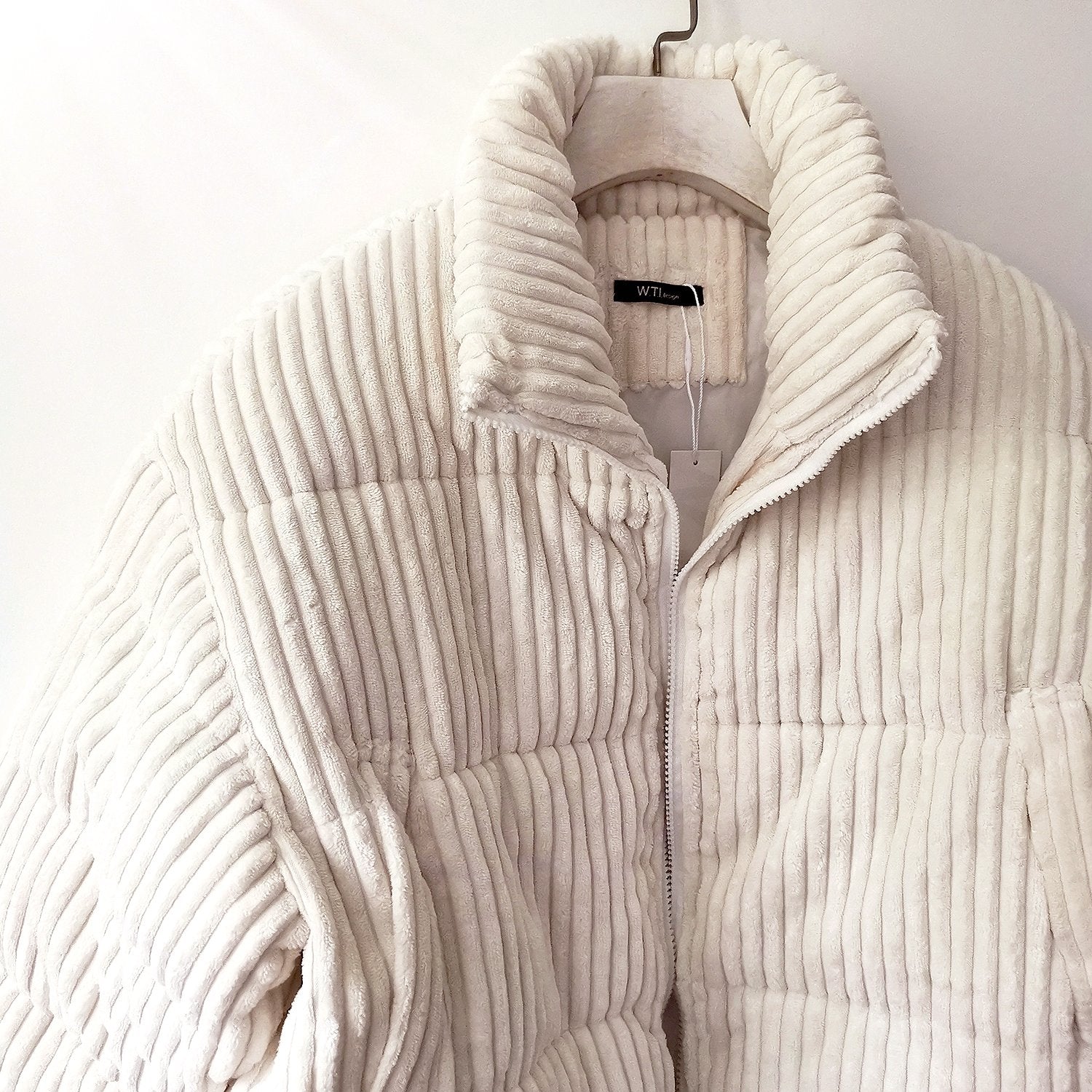 Stand Up Cord Puffer Jacket-Cream – W.T.I. Design