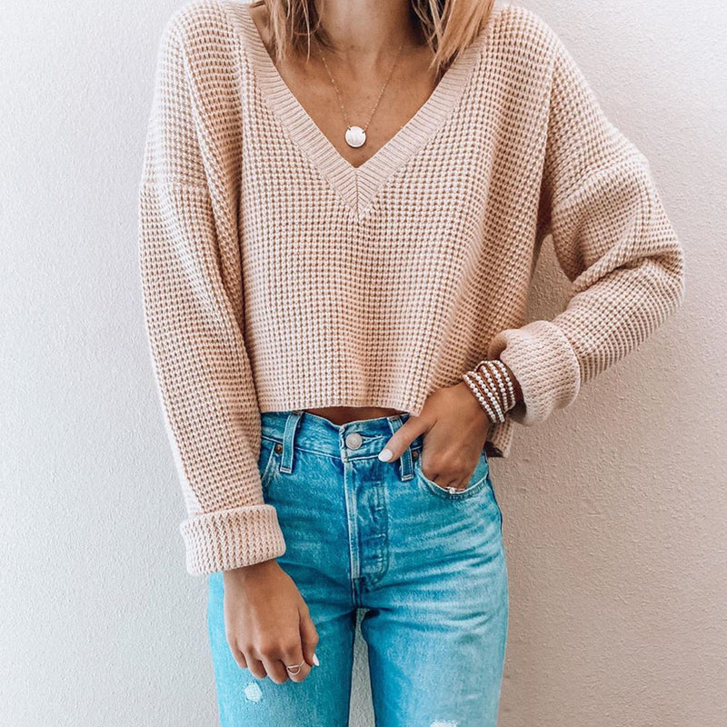 Cute V Neck Short Knit Sweater – W.T.I. Design