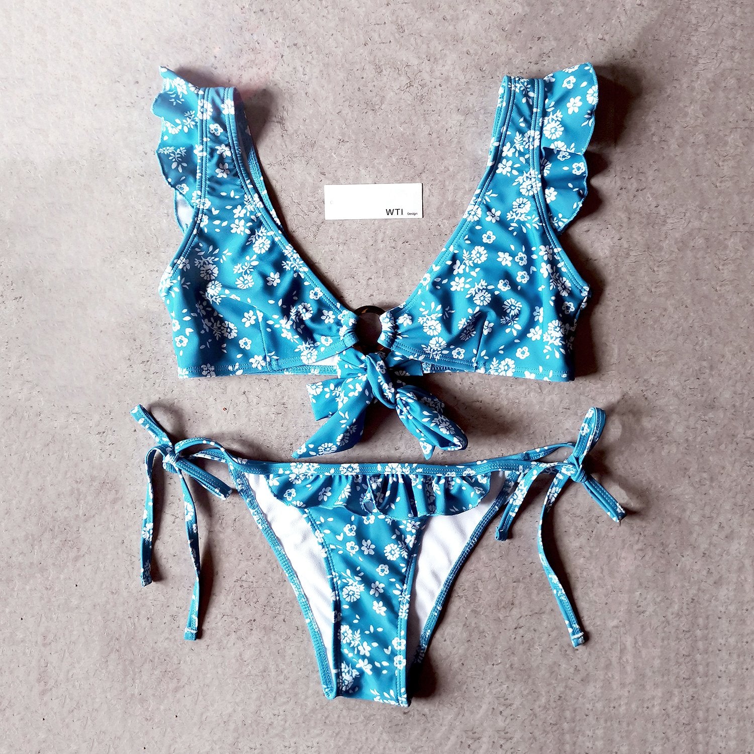 Floral Ruffle Shoulder Bikini With Ring – W.T.I. Design