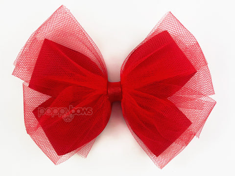 Ballet Hair Bow for Girls in Light Pink Tulle Organza