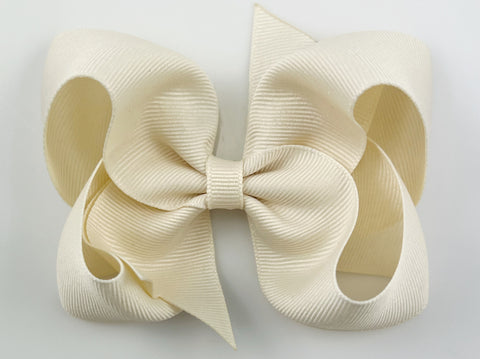 Large Satin Hair Bow with Pearl Rhinestone Center Flower Girl - Bows Etc.