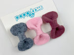 Wool Felt Baby Hair Clips 3 Pack / Gray, Light Pink, and Rosy Mauve