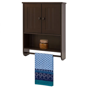 Espresso Bathroom Wall Cabinet Cupboard With Towel Bar Clickadoodle