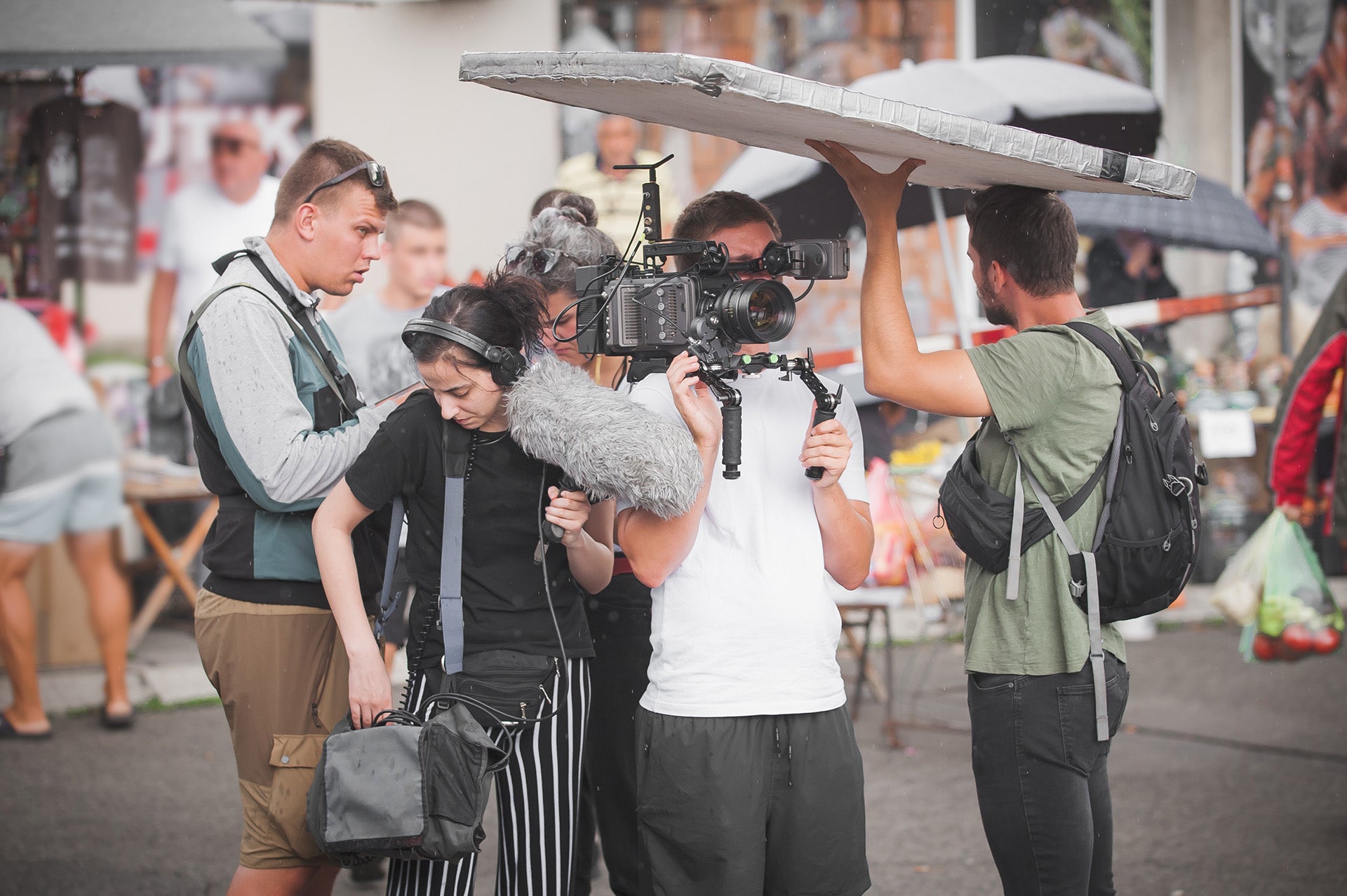 Equipo de filmación en el lugar