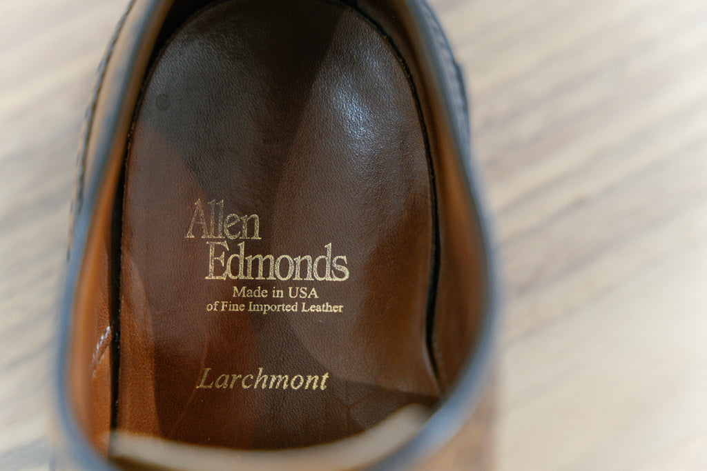 Allen Edmonds Larchmont close up showing that they are made in USA 