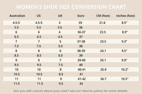 high heel size chart