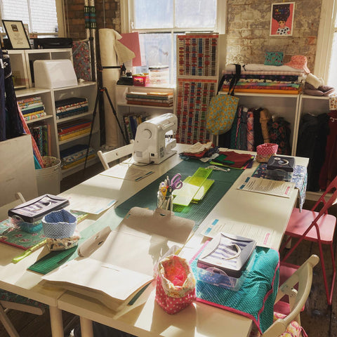 the crafty studio set up for a sewing class