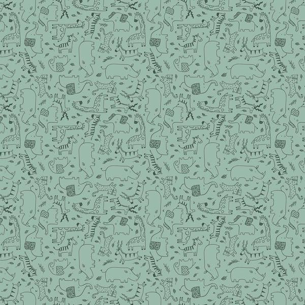 Green Savannah Sunset Animal Soup Premium Cotton Fabric