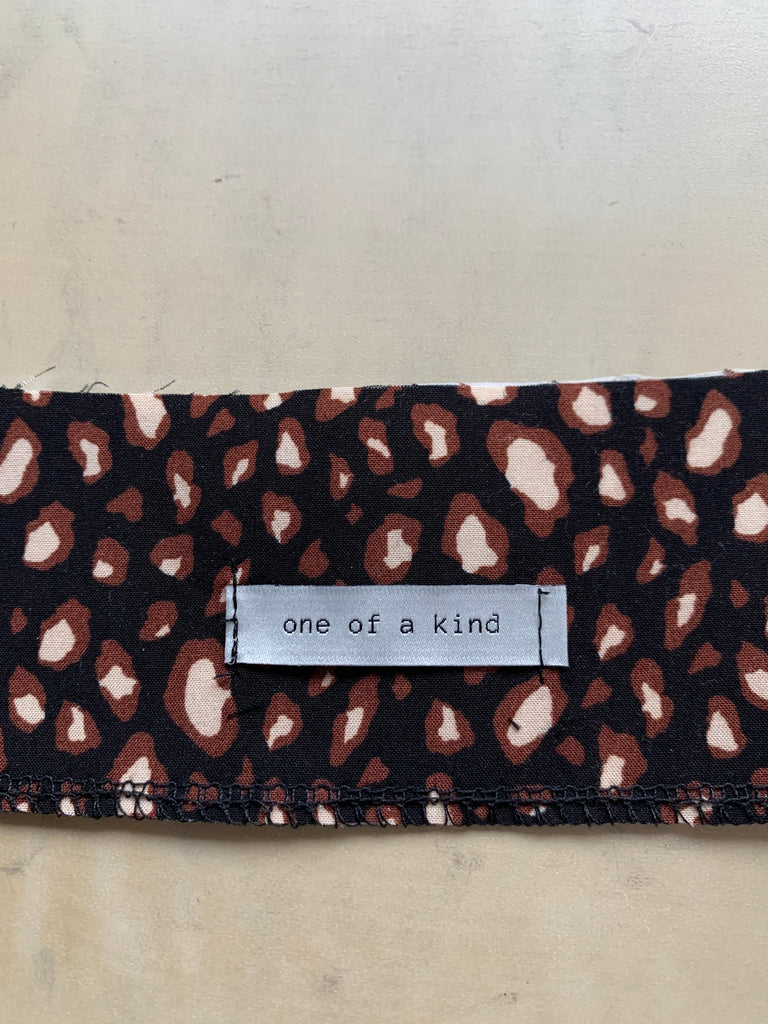 Animal print fabric from  Crafty Sew&So with a label saying "one of a kind"